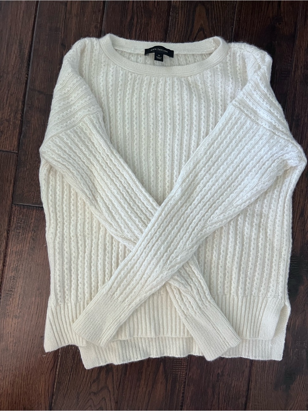 Ann Taylor Ivory Cable Crewneck Sweater